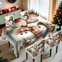 1/4/5/6/7/36 piezas Funda de silla/Juego de fundas de asiento con estampado de muñeco de nieve y caja de regalo, adecuado para uso en interiores del hogar, restaurante, hotel, opción ideal para decoración diaria moderna. La mantequilla encaja en mesas de comedor cuadradas, las fundas de silla elásticas son lavables.