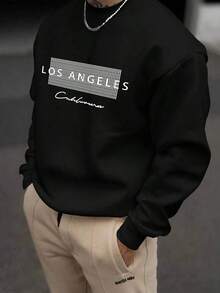 Men's Sweatshirt Fashionable Long Sleeve Crew Neck Sweatshirt, Casual Relax Style Streetwear Sweatshirt, Pure Background With Printed Lettering Or Pattern Pullover Sweatshirt(S-3XL) - màu đen - Xem 1
