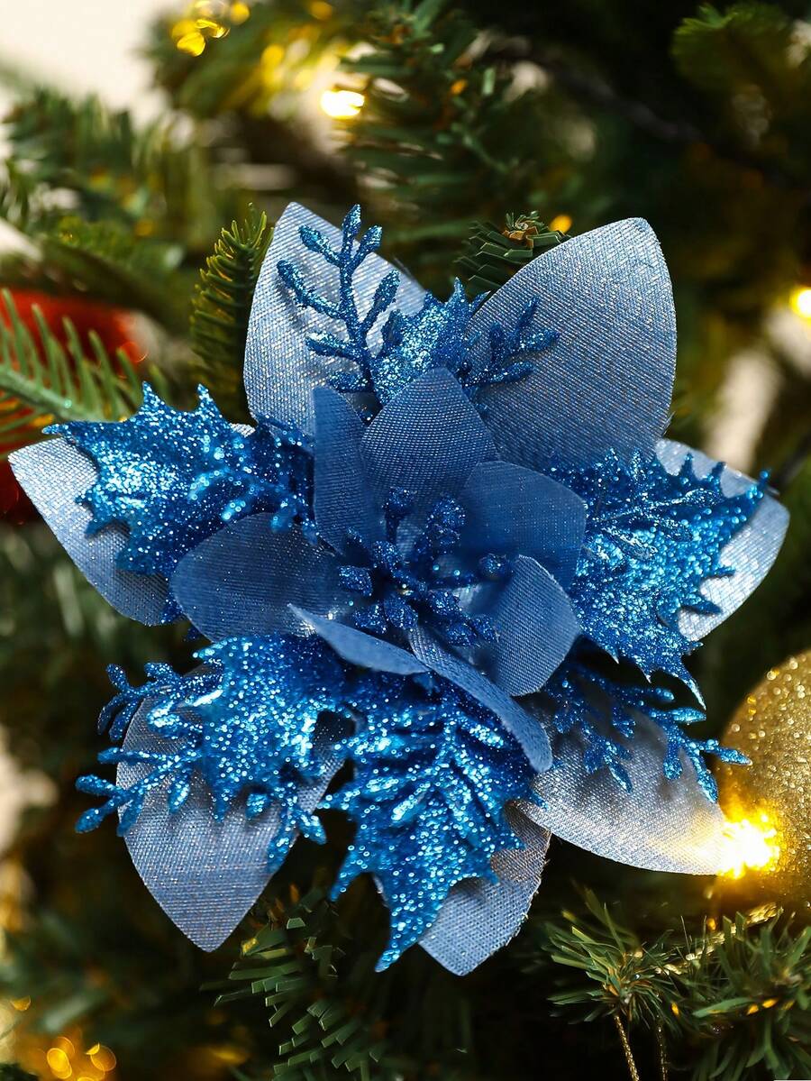 10pcs/20pcs/1pc Shiny Double Layer Poinsettia Artificial Christmas Flowers With Clips, Suitable For Christmas, New Year, Wedding Party, Wreath, Staircase, Window, Fireplace, Christmas Tree Decoration, Poinsettia Christmas Tree Ornaments, Christmas Decorations, Glitter Artificial Poinsettia, DIY Wreath, Home Decor, Wedding Party, Christmas Gift Decoration, Christmas Ornaments, Holiday Party Decor, Christmas Room Decor