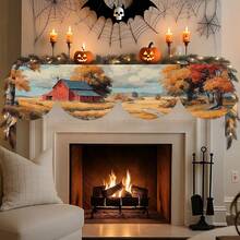 1 pieza/72 piezas Cubierta para repisa de chimenea y camino de mesa - Extra largo 79x20 pulgadas Decoración de granja de otoño con graneros rojos, follaje de otoño en naranja/rojo/amarillo - Chal resistente de poliéster para chimenea para Acción de Gracias, Festival de la Cosecha, Sala de estar, Decoración del hogar de temporada - Multicolor-04 - Ver 3