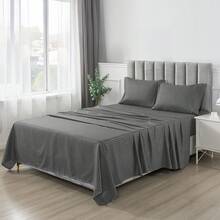 Lux Decor 4 Pc Stripe Bed Sheets High GSM Brushed Microfiber Sheets - Elevate Your Sleep Experience With Deep Pocket Bedding Sheets & Pillowcases-Graduation Gifts, Home Decor, Back-To-School Gift, Valentine's Day Bedroom, Spring Bedding Refresh, Guest Room Essentials, Dorm Room Bedding, Premium Bed Linens, Easy Care Sheets, Hypoallergenic Fabric, Year-Round Comfort, Master Bedroom Update, Matching Bedding Set, Hotel Quality Linens, Everyday Use, Classic Look, Home Basic - 深灰色 - 查看 3