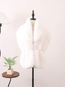 1pc Handmade Women's Solid Color Faux Collar Luxury Faux Mink Fur Scarf, Elegant Warm Accessory For Daily, Business, Wedding, Party, With Hidden Clasp (Warm Tip: Green Color Out Of Stock) - White - View 1