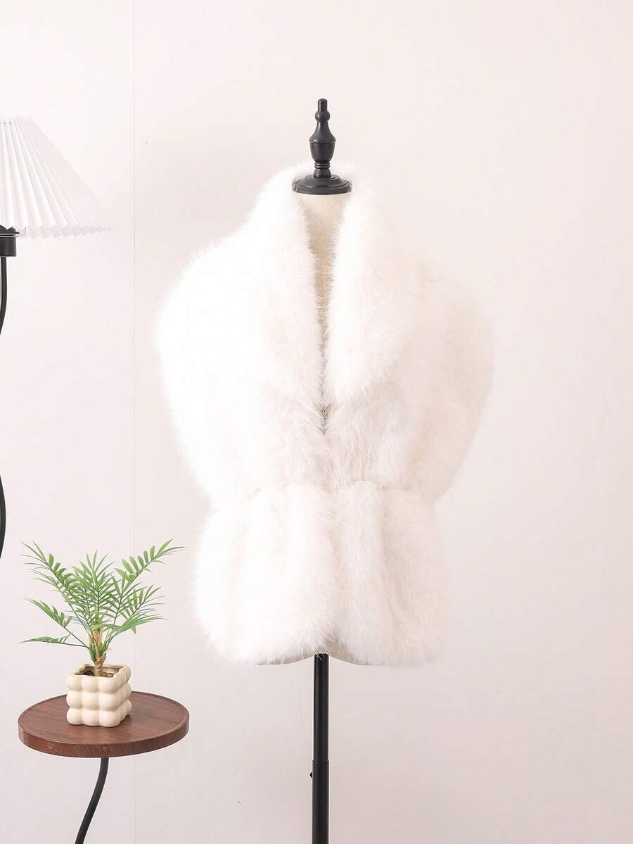1pc Handmade Women's Solid Color Faux Collar Luxury Faux Mink Fur Scarf, Elegant Warm Accessory For Daily, Business, Wedding, Party, With Hidden Clasp (Warm Tip: Green Color Out Of Stock) - White - View 1