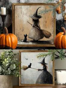 1/2 Stücke Halloween Hexe Holzrahmen Schild Tischdekoration Heim Wandbehang Herbst Büro Studentenwohnheim Feiertags Party Zubehör Geschenk