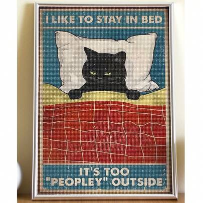 | Tranh đính đá 5D tự làm | Tranh đính đá hình động vật, Tranh khảm thêu 5D tự làm về chú mèo con thích ngủ trên giường. Bộ dụng cụ làm tranh đính đá tự làm, Tranh đính đá thư giãn, Bài tập rèn luyện kỹ năng và sự tập trung, Tranh đính đá làm quà tặng hoàn hảo.