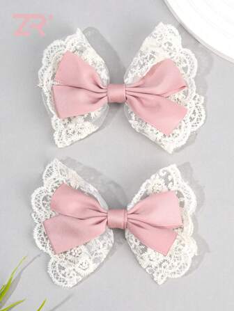 2 piezas Pinzas para el cabello con lazo de encaje, pinzas para el cabello con lazo casual y dulce, para uso diario, accesorios para el cabello de niñas, pinzas de garra