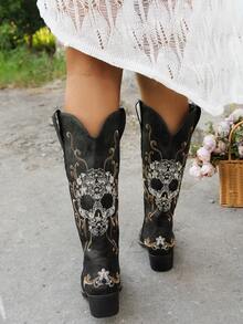 Women Western Boots With Stiching   Western    Buckle  Embroidery    Holiday - màu đen - Xem 5