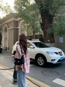 YUXIN 复古美式小众设计女式短袖格子衬衫，轻盈夏季防晒夹克，宽松百搭小码衬衫 - 粉色 - 查看 11