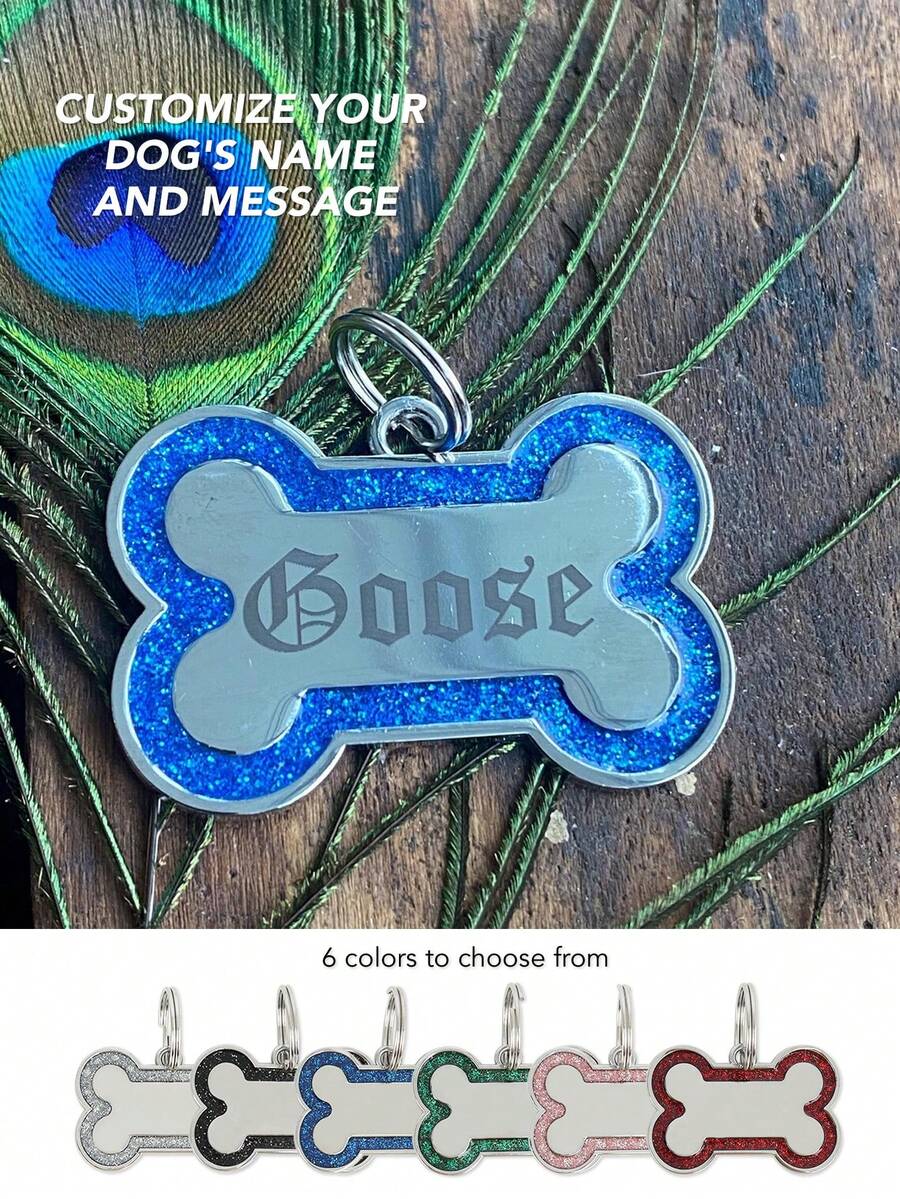 Dog Tags Engraved For Pets, Personalized Dog Tags With Names And Text, Custom Dog Collars With Flashing Dog Name Tags, Bone-Shaped ID Tags For Small Pets. - Multicolor - View 1