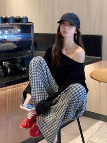 Loose Fit Versatile Off Shoulder Long Sleeve T-Shirt, Elegant Casual Layering Top, Spring/Summer