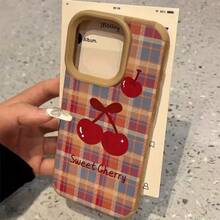 Funda para phone con diseño de cuadros y cerezas. Compatible con phone 15 Plus, 16 Pro, 14, XS, 13, 12 y 11. Piel sintética suave. - Colores mixtos 1 - Ver 3
