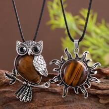 12 Stücke Boho-Stil Naturstein Eulen Anhänger mit Retro Sonnenblumen Akzenten, Symbol für Weisheit & Lernen, Unisex Schmuck für Business & Lässig Tragen, ideales Geschenk zum Valentinstag & Muttertag, Tiermotiv (zufällige Farbe)