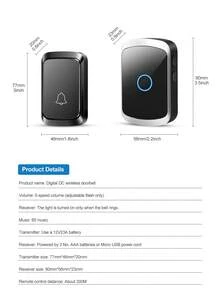 1 Set Wireless Doorbell Kit With Rain Cover, Long Range High Volume Chime, 60 Melodies 5 Volume Levels, Living Room/Garden Reminder, Powered By 3*AAA Batteries/USB (Batteries Not Included) - Black - View 6