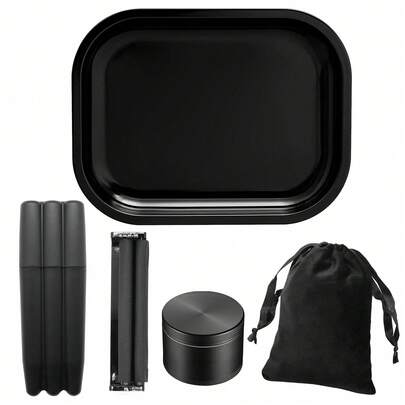 1 set d'accessoires pour fumeurs, comprenant un plateau à rouler de 14*18 cm, un broyeur en métal de 50 mm, 1 bocal de rangement, une machine à rouler, des fournitures pour fumer, des outils pour la maison, un cadeau pour les fumeurs, convient pour Halloween, Noël