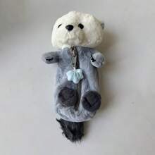 创意可爱水獭毛绒铅笔盒，大容量文具盒，独特毛茸茸的海獭娃娃笔筒