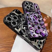 For IPhone 16 Pro Case Magnetic Glitter Compatible With MagSafe Diamond Leopard Cheetah Print Phone Case Cover For IPhone 16 Pro,Pink2025.1apple007 - Màu tím - Xem 4