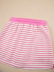 Stripe Designed Collared V Neck Drop Shoulder Sweatshirt And Skort Sets - 粉色 - 查看 10