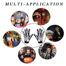 6pcs Halloween Skeleton Print Gloves, Non-Slip Funny Gloves For Personalized Role Play, Horror Skeleton Claw Gloves, Full Finger Short Gloves, Costume, Anime Cosplay Party Accessories, Black