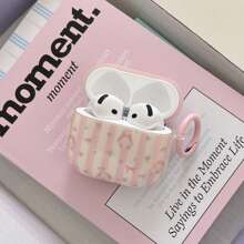 兔子条纹和花卉双层耳机盒 + 吊坠套装，适用于 Apple Pro 2 保护套/Pro 保护套/4 保护套/3 保护套/2 保护套，时尚女士耳机盒，简约耳机盒，Apple 耳机盒，Apple 耳机保护套 - 粉色 - 查看 7