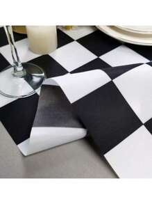 1pc/500pcs Black & White Grid Style Table Runner, Polyester Material, 35x180cm, Retro Rustic Bohemian Theme, Suitable For Daily Home Table Decor - Black and White - View 5