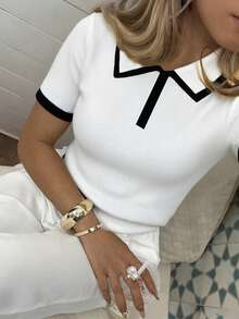 صيفي جديد للنساء -سترة كاجوال بياقة مكسورة الألوان وأكمام قصيرة- مناسبة للعمل/المكتب/العطلات