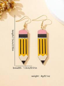 1 Pair Women's Colorful Pencil Creative Element Earrings, Suitable For Back To School Season - Yellow Gold - View 5