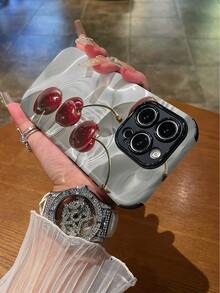 1pc Minimalist Cherry Pattern Shockproof, Anti-Slip, Soft TPU + PC 2-In-1 Phone Case Compatible With IPhone 11/12/13/14/15/16/16 Plus/16 Pro/16 Pro Max - Multicolor - View 4