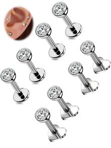 8Pcs 16G Stud Earrings Flat Back Star Heart Shape Tiny CZ Small Helix Cartilage Tragus Conch Lobe Labret Medusa Piercing Jewelry For Women Men - Multicolor - View 3