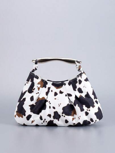Nueva bolsa de mujer tipo hobo con estampado de vaca, que muestra un diseño con estampado de vaca. Este elegante bolso, con su silueta fruncida única y su estilizado asa de metal, agrega un toque personalizado a tu apariencia. Es un accesorio versátil adecuado para fiestas, salidas casuales, citas, vacaciones y también es una excelente opción de regalo. (La posición del estampado se corta al azar)