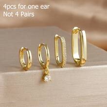 Bộ 4 khuyên tai tròn vuông màu vàng mới cho một bên tai dành cho nữ, khuyên tai xỏ khuyên kiểu Punk Rock tối giản, mạ vàng 18K - Bộ bông tai 4 chiếc - Xem 14