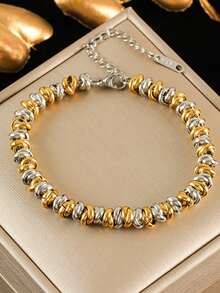 1 Bộ trang sức vòng cổ và vòng tay bằng thép không gỉ mạ vàng và bạc, thích hợp làm quà tặng - Vàng và bạc - Xem 3