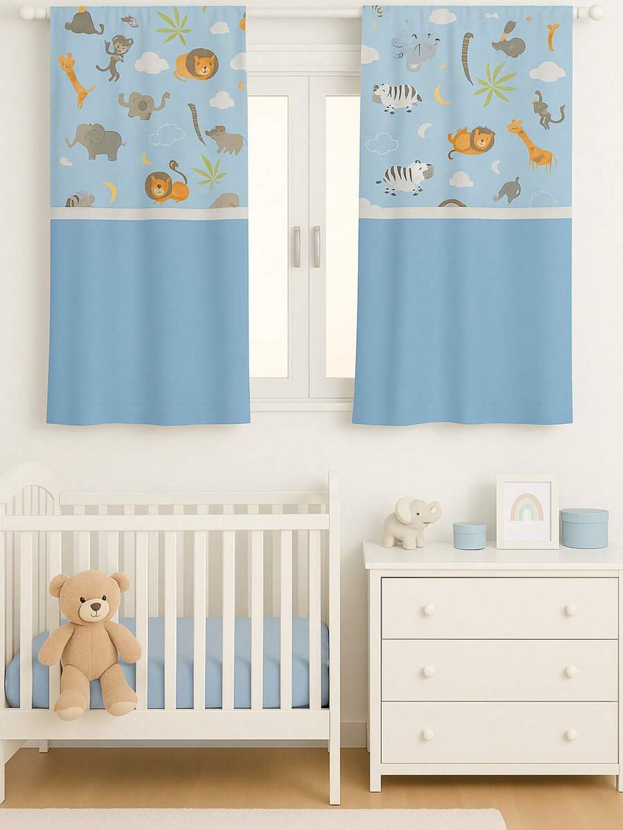 Printed Curtain For Baby's Room, Boy's Girl's Room - Blue - View 1