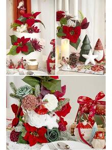 Caja combinada de flores artificiales rosas para decoración de bodas, flores falsas para decoración, flores de seda para decoración de interiores, flores para pastel, flores falsas para manualidades - Feliz Navidad Rojo - Ver 7