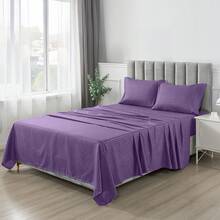 Lux Decor 4 Pc Stripe Bed Sheets, High GSM Brushed Microfiber Bedding Set With Deep Pocket Fitted Sheet & Pillowcases. Soft, Breathable, Hypoallergenic, Easy Care, And Wrinkle Resistant For Year-Round Comfort And A Classic Hotel-Quality Look. - 紫色 - 查看 3