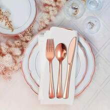Juego de 50/25/10/5 piezas de cuchillo/tenedor/cuchara para tarta/ensalada en color oro rosa, reutilizables y lavables, ideal para fiestas, eventos al aire libre, reuniones familiares, bodas, vacaciones, juego de utensilios para tarta y ensalada