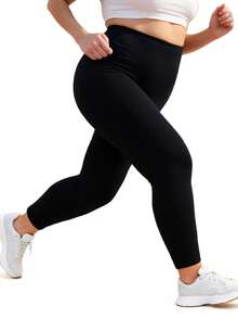 Plus Size Women's Black Leggings, Casual & Fashionable For Outdoor Sports, Fitness, Soft & Stretchy For Home, Yoga, Vacation, Shopping, Running, 7/8 Length Pants, Suitable For Holidays, Parties Spring - Black - View 3