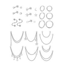 26 Pcs 20G Cartilage Earrings Set For Women Men Stainless Steel Helix Earrings Cute CZ Star Small Hypoallergenic Flat Back Stud Earrings Hoop Chain Dangle Conch Daith Helix Tragus Cartilage Piercing Jewelry - Chain Earrings Set - View 8