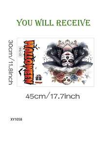 1PC Halloween Flower Skull Wall Sticker, Horror Art Wall Sticker Removable Vinyl Peel And Stick, Suitable For Halloween Party Toilet Door Living Room Bedroom Kitchen Decoration