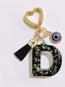 1pc Black Initial Keychain, Black Tassel Pendant, Evil Eye Fashion Keychain, Alphabet Keychain Backpack Charm, Keychain For Women And Girls, Exquisite And Small, Fashionable And Simple, Wallet And Handbag Accessories, Tassel Keychain, Alphabet Initials A-Z, Suitable For Commuting, Studying, Vacation
