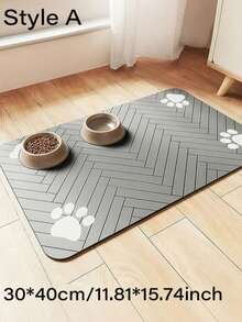 1pc Quick-Dry Diatom Mud Pet Feeding Mat -Splash-ProofAbsorbent, Easy To Clean, Suitable For Dogs And Cats, HerringbonePattern With Paw Print Design, Washable Pet Feeding Mat