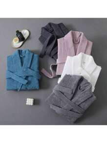 1件长款毛巾浴袍，成人男女款毛巾浴袍，高端酒店品质，加厚毛巾布，四季浴袍，柔软吸水，宽松版型，多色，简约设计，浴室用品，家居用品 - 彩色 - 查看 3