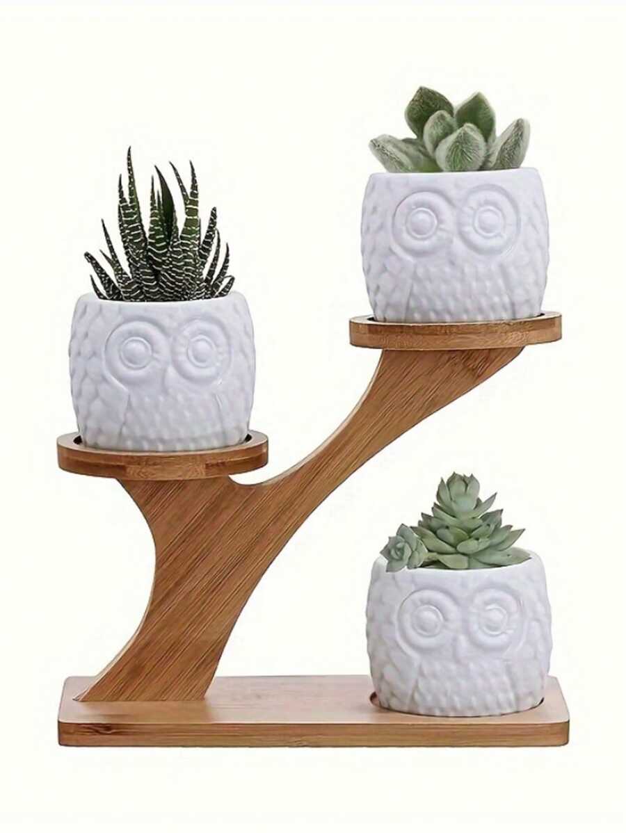 1pc Multi-Tier Flower Stand, Rustic Style Wooden Desktop Display Rack, Plant Holder Suitable For Succulents And Mini Plants, Functional Desktop Decor For Indoor, Home Office, Living Room, Balcony - Wood Color - View 1