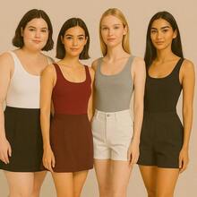 Kit 4 Bory Bodi Leotard Tank Top Thick Strap Casual Second Skin Fashion Women's Female P M G GG - 白色/酒紅色/灰色/黑色 - 查看 2