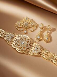 1set Morocco Belt & Crystal Brooch & Earring Set, Algerian Wedding Bridal Jewelry Gift