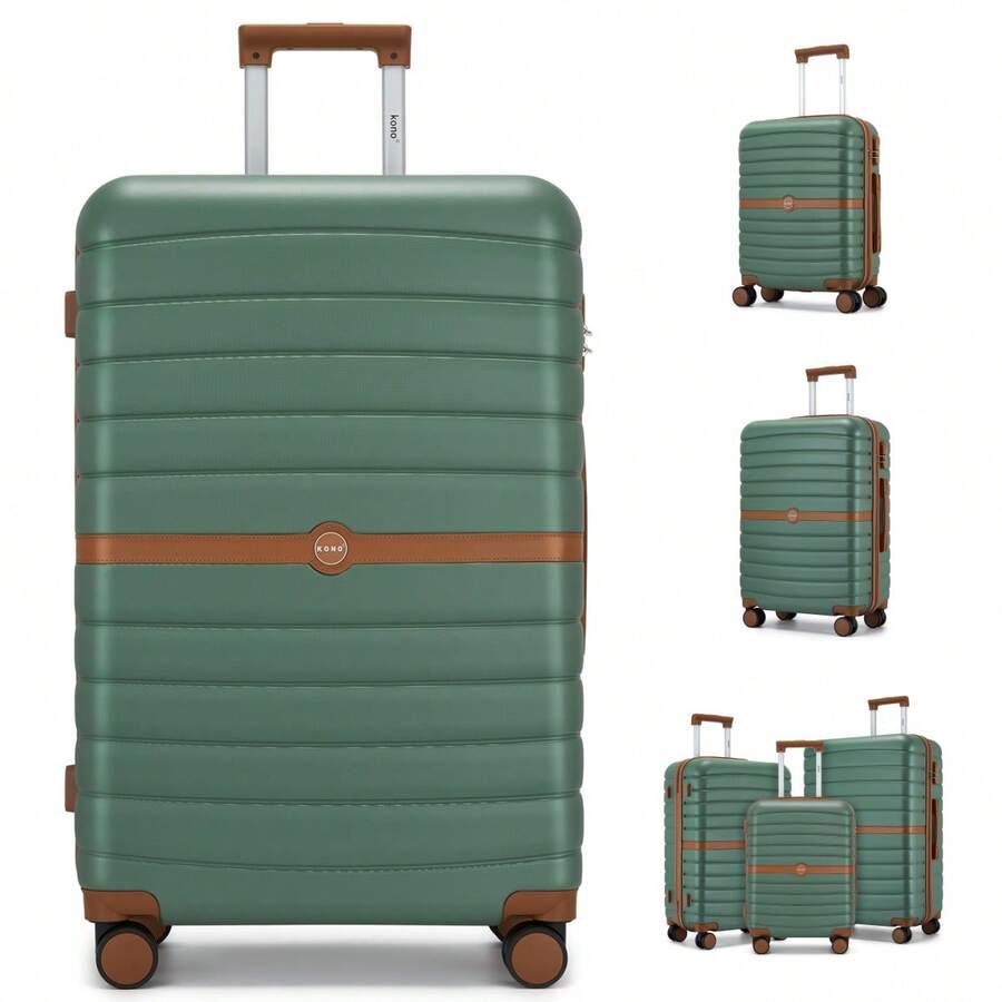 Suitcase 20 24 28 Inch Cabin Carry On Check In ABS PC Hard Shell Spinner Wheels Lock Small Medium Large Travel Luggage Set For Holiday Family - Verde Oscuro - Ver 1