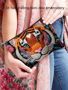 1 件波西米亚风格老虎设计拉链化妆包，双面印花收纳袋，带安全拉链，适合旅行、露营、日常使用、化妆品、文具、送给朋友、学生、老师的礼物 - 彩色 - 查看 13