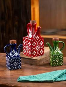 1 dozator de ulei ceramic, dozator de sos de soia cu capac și mâner din lemn, design din porțelan albastru și alb, congelator, formă pătrată, potrivit pentru depozitarea condimentelor în bucătărie, oțet, sos de soia și recipient pentru condimente, soluție de depozitare în bucătărie | Design floral artistic | Borcan cu capac din lemn | Sticlă dozator - Multicolor - Vizualizare 6