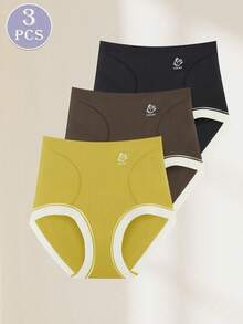 MEIYATING 3 件高腰塑形女式三角裤，舒适贴身，收腹，玫瑰印花 - 彩色 - 查看 6