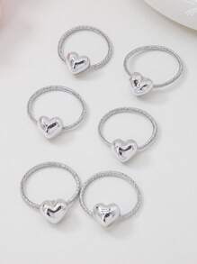 10 条装女童迷你心形金属弹力发带，可爱公主风，百搭，温柔呵护秀发，适合日常使用 - 銀色 - 查看 4