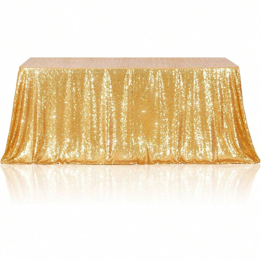 Gold Sequin Tablecloth 50x50 Inch, Sparkly Glitter Table Cover, Seamless Rectangle For Wedding, Birthday, Banquet, Photo Backdrop, Party DecorationSilver Sequin Tablecloth 50x50 Inches Shiny Seamless Design Wedding/Birthday Party/Photography Background Universal Enhance The Sense Of Luxury Of Decoration(Wedding Banqueta Party Autuumn Elegant Bridal Shower Table Decoration Dining Table Wedding Party EventHalloween Christmas:DecorationThanksgiving Dayfestival Home Decor) - Gold - View 1